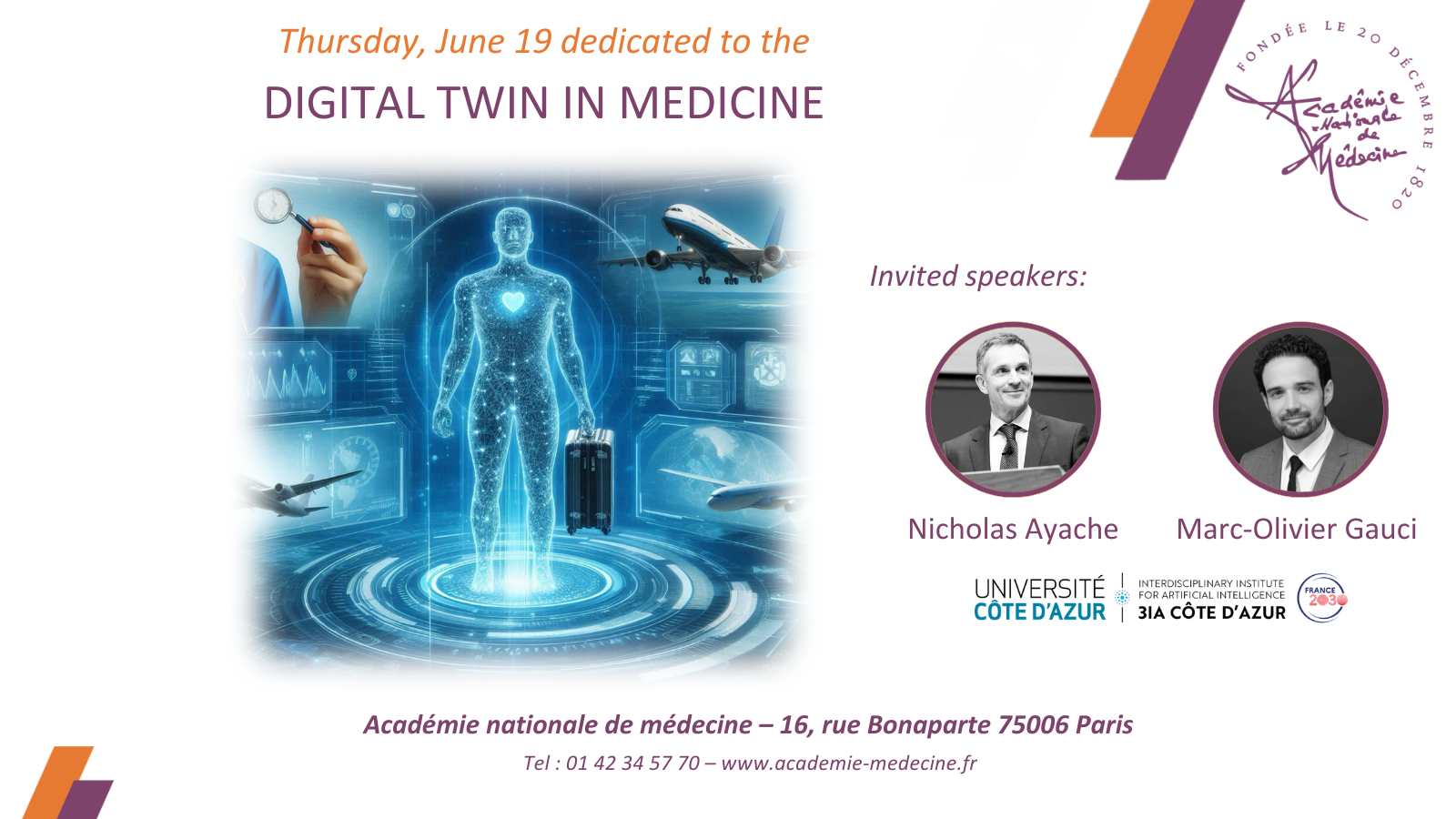 Nicholas Ayache et Marc-Olivier Gauci invited speakers at Digital Twin Day - French academy of Medicine