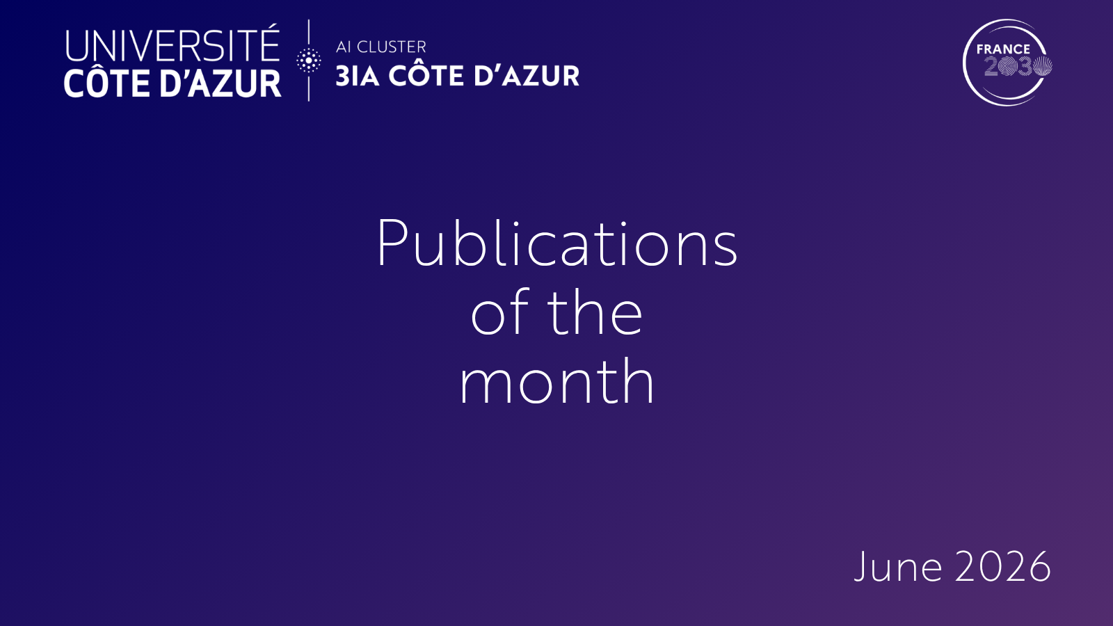 AI Cluster 3IA Côte d'Azur's publications of June 2026