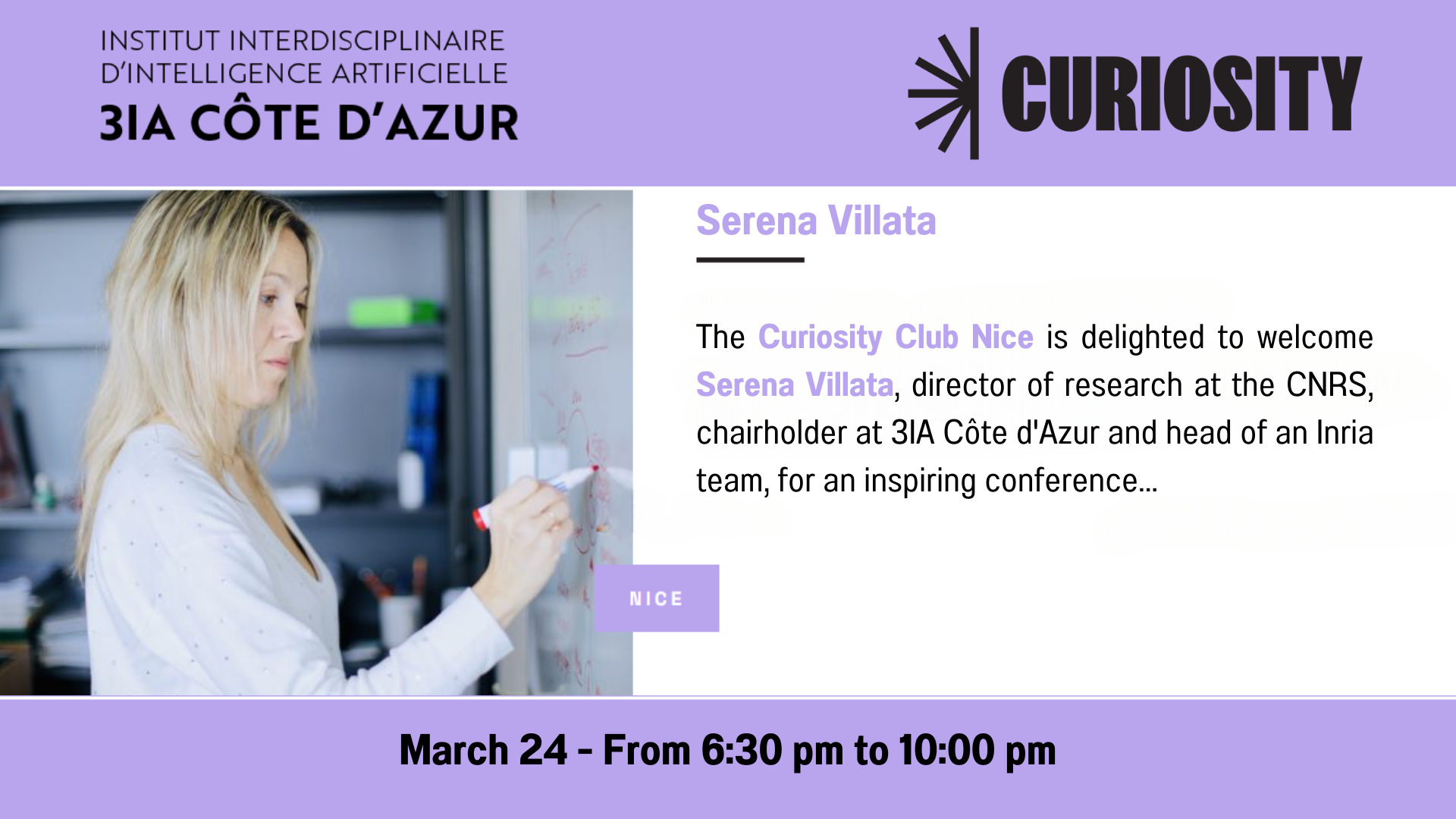 Serena Villata, 3IA Côte d'Azur Chairholder, at Curiosity Club Nice on March 24